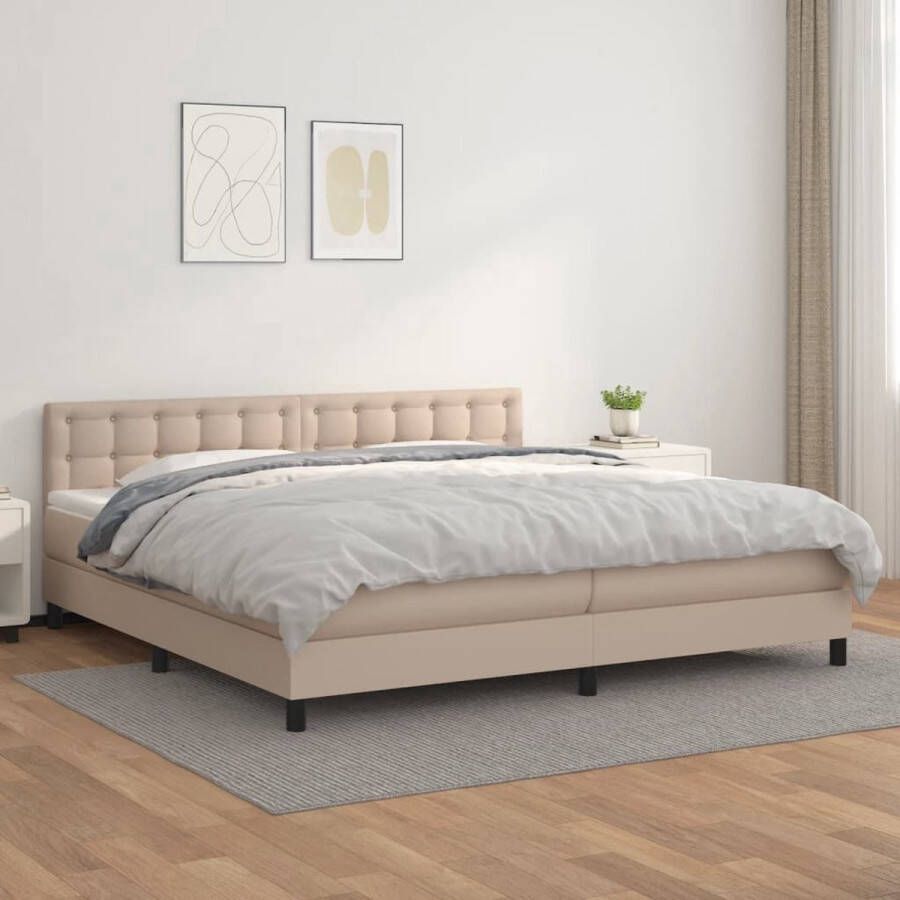 The Living Store Boxspringbed 203x200x78 88cm Kunstleer Pocketvering matras Middelharde ondersteuning Huidvriendelijk topmatras