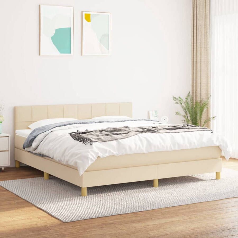 The Living Store Boxspring met matras stof crèmekleurig 160x200 cm Boxspringbed Boxspring Tweepersoonsbed Bed Met Hoofdbord Creme Bed - Foto 2