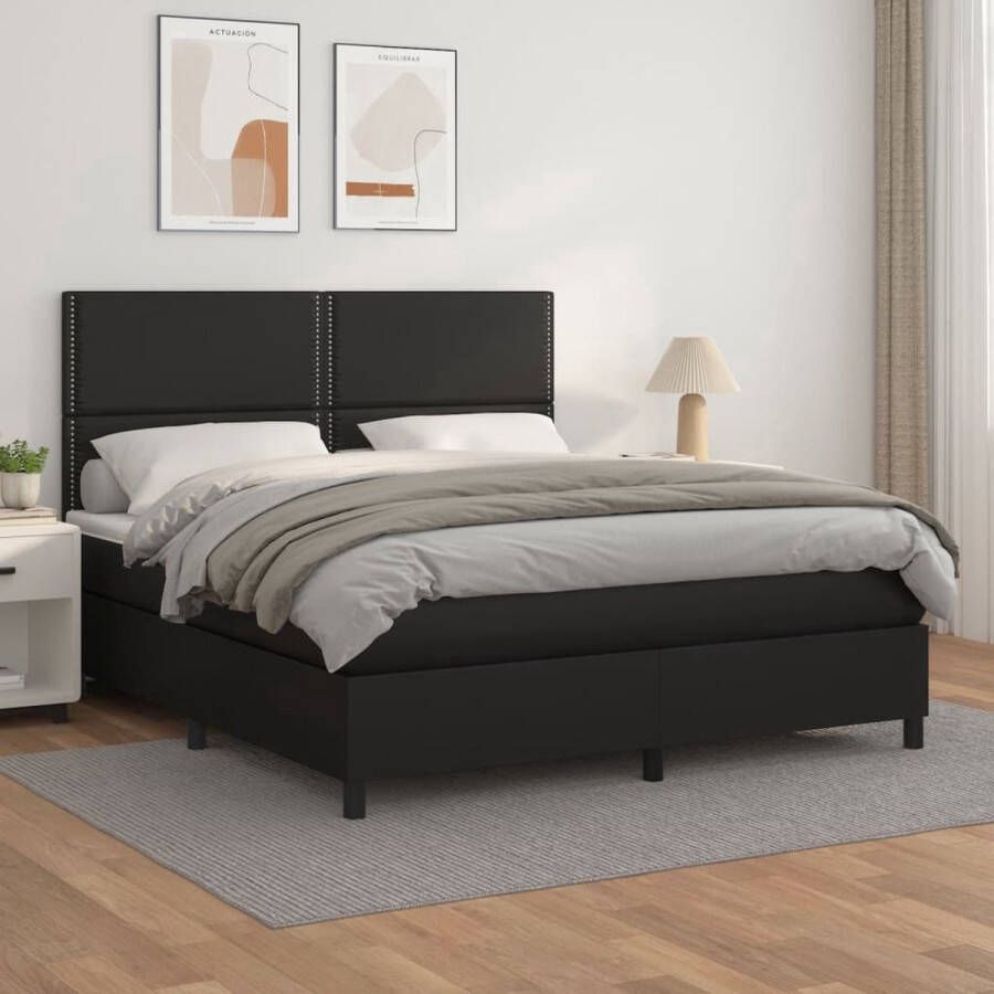 The Living Store Boxspringbed Bed 180 x 200 cm Kunstleer Verstelbaar hoofdbord Pocketvering matras Middelharde ondersteuning Huidvriendelijke topmatras