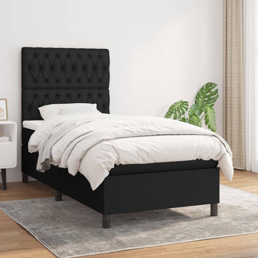 The Living Store Boxspringbed Bed 190x90 cm Zwart Inclusief matras en topmatras Boxspringbed Bed Slaapkamer Meubilair Tweepersoonsbed Zwarte Bed