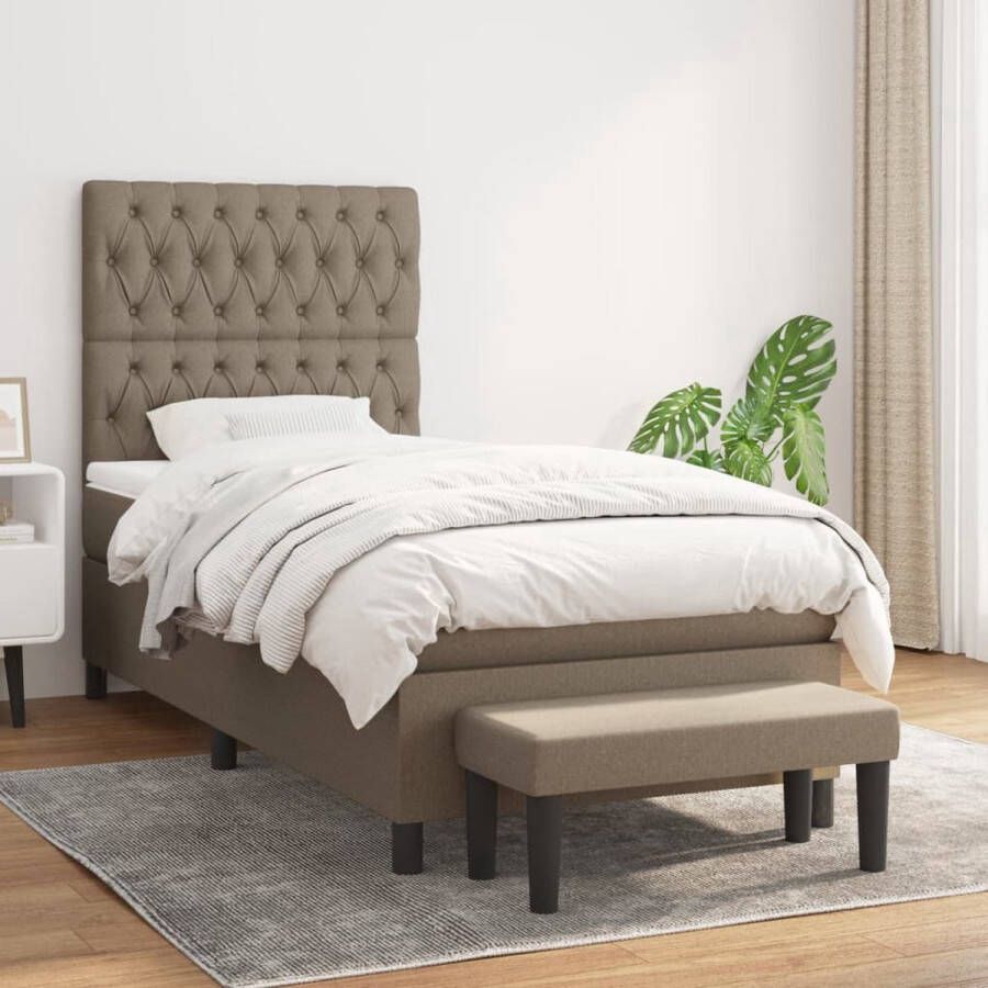 VidaXL Boxspring met matras Stof Taupe 90x200 cm Boxspringbed Boxspring Slaapkamerinrichting Tweepersoonsbed Pocketveermatras