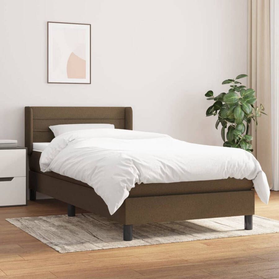 VidaXL Boxspring Boxspringbed Boxspring met matras stof donkerbruin 90x190 cm Donkere Bruine Bed Larikshout Bed Tweepersoons Bed