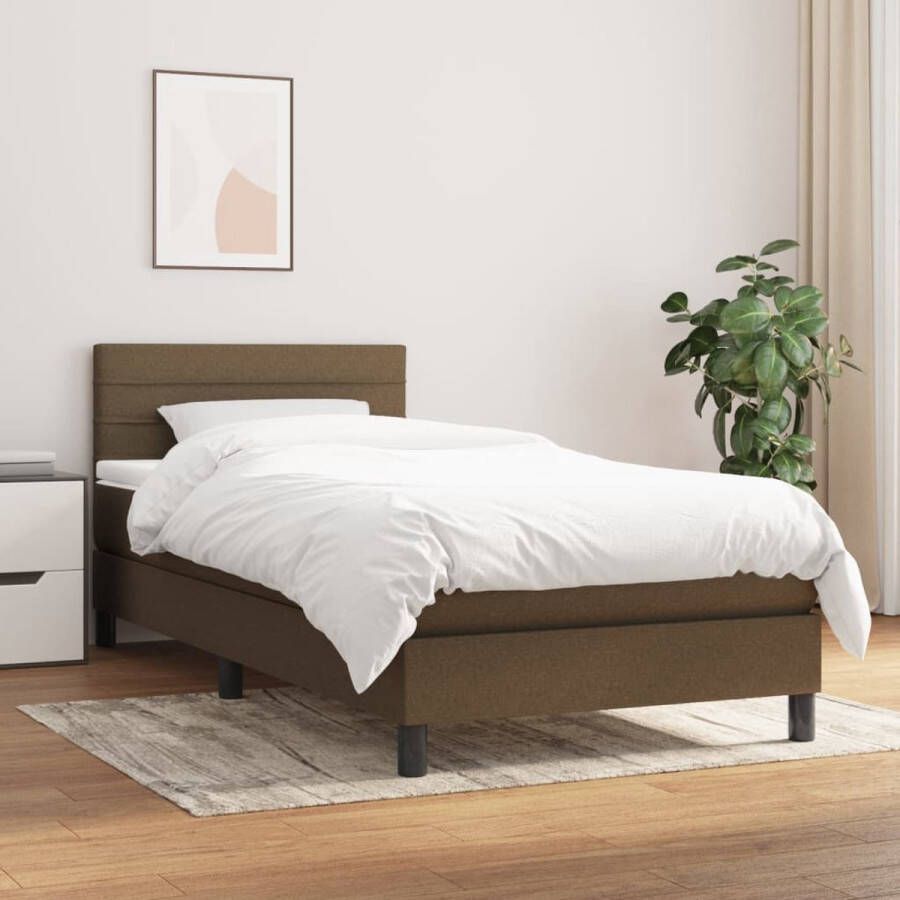 The Living Store Boxspringbed Bed 203 x 100 x 78 88 cm donkerbruin stof (100% polyester) verstelbaar hoofdbord pocketvering matras middelharde ondersteuning huidvriendelijk topmatras inclusief montagehandleiding