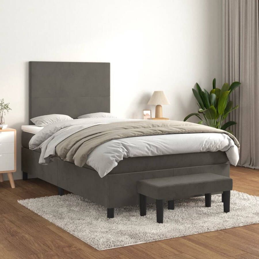The Living Store Boxspring met matras fluweel donkergrijs 120x200 cm Boxspringbed Tweepersoonsbed Donkere Kleuren Velvet Meubilair Boxspring Kopen