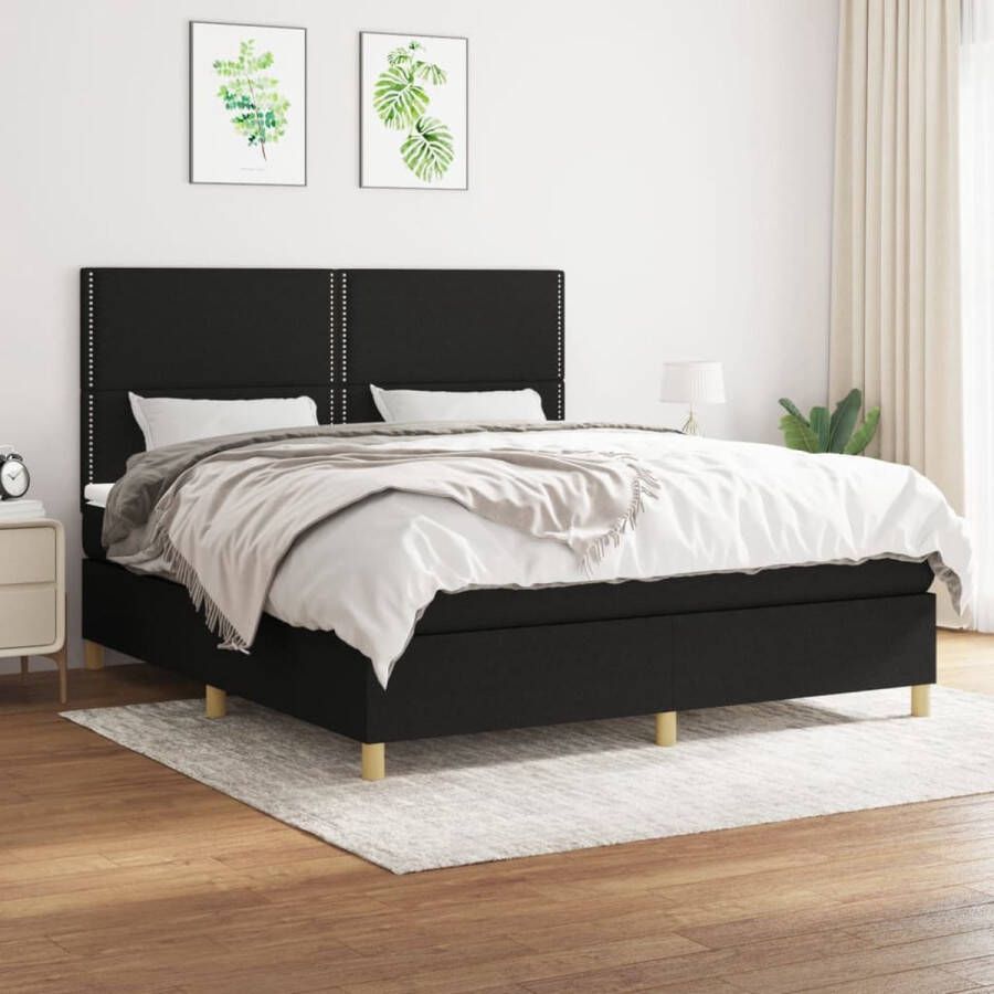 The Living Store Boxspringbed Bed 203 x 180 x 118 128 cm Zwart Boxspringbed Boxspring Slaapkamer Meubels Tweepersoonsbed Bed Met Hoofdbord