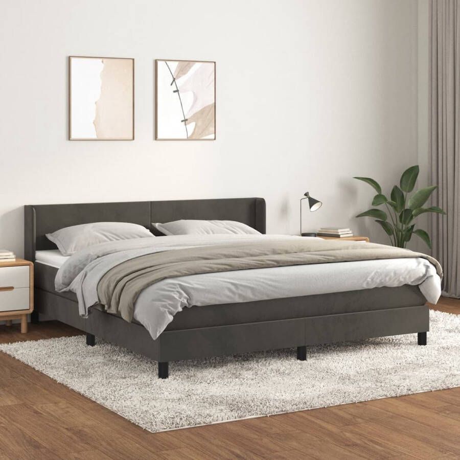 The Living Store Boxspring met matras fluweel donkergrijs 180x200 cm Boxspringbed Boxspring Tweepersoonsbed Donkere Kleuren Velvet