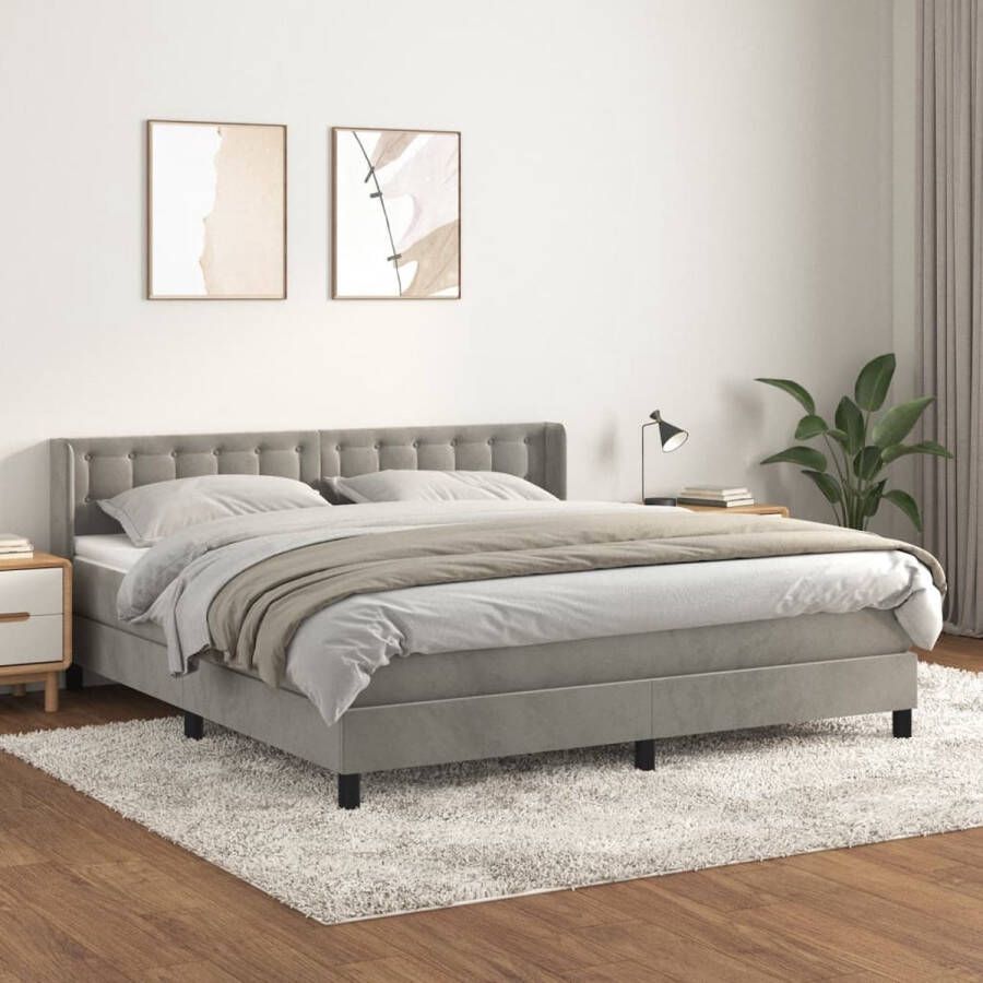 The Living Store Boxspringbed Bed 203 x 183 x 78 88 cm Lichtgrijs Fluweel Larikshout Boxspringbed Boxspring Tweepersoonsbed Bed Frame Fluweel Bed - Foto 2