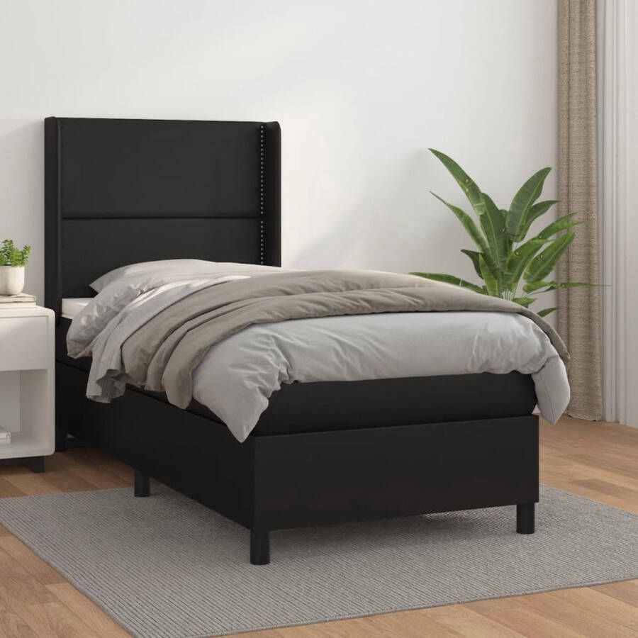 The Living Store Boxspringbed Bed 203 x 93 x 118 128 cm Kunstleer Larikshout Pocketvering Matras Middelharde Ondersteuning Huidvriendelijk Topmatras Boxspringbed Boxspring Bed Slaapkamer Houten Bed