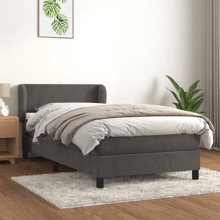 The Living Store Boxspringbed Bed 203 x 93 x 78 88 cm Donkergrijs Fluweel Boxspringbed Boxspring Tweepersoonsbed Donkere Kleuren Velvet Meubilair - Foto 2