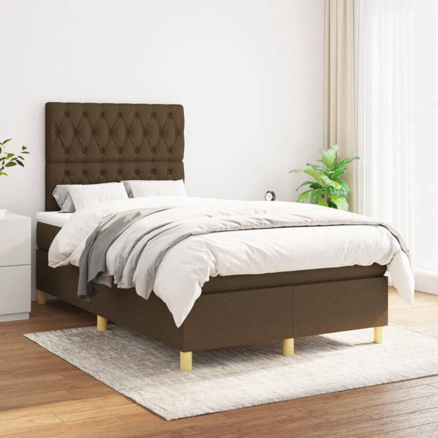 The Living Store Boxspringbed Comfort Bed 203 x 120 x 118 128 cm Donkerbruin Stof (100% polyester) Pocketvering Boxspringbed Boxspring Tweepersoonsbed Donkere Kleuren Houten Frame