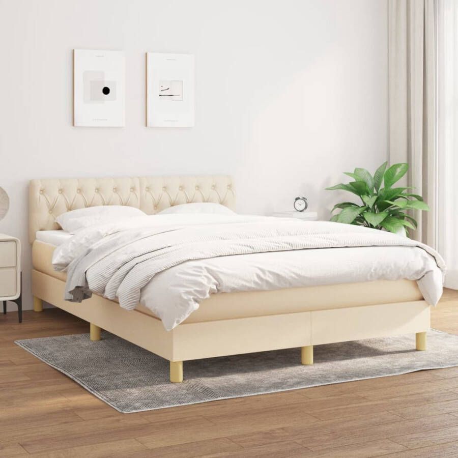 The Living Store Boxspringbed Bed 203x144x78 88 cm Crème stof Pocketvering matras middelharde ondersteuning huidvriendelijk topmatras