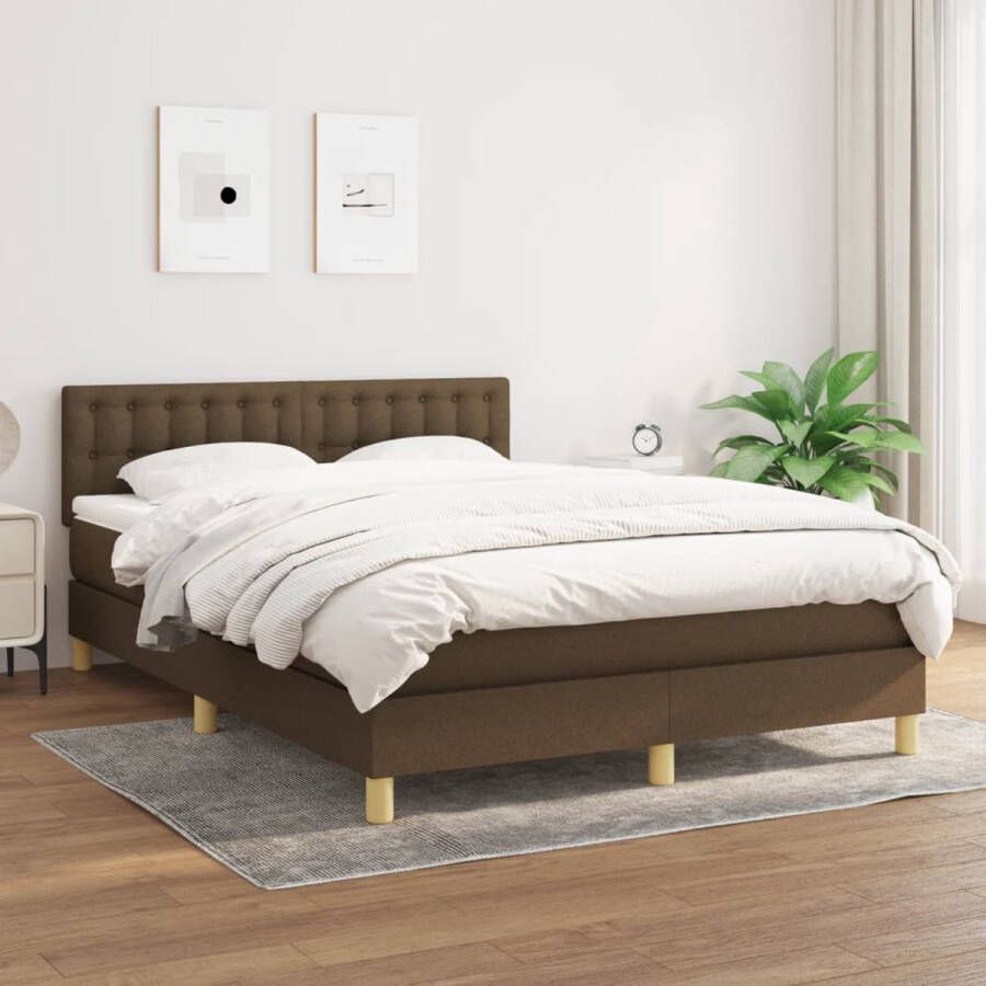 The Living Store Boxspringbed Bed 203x144x78 88 cm Donkerbruin met Pocketvering Matras en Topmatras Duurzaam Materiaal