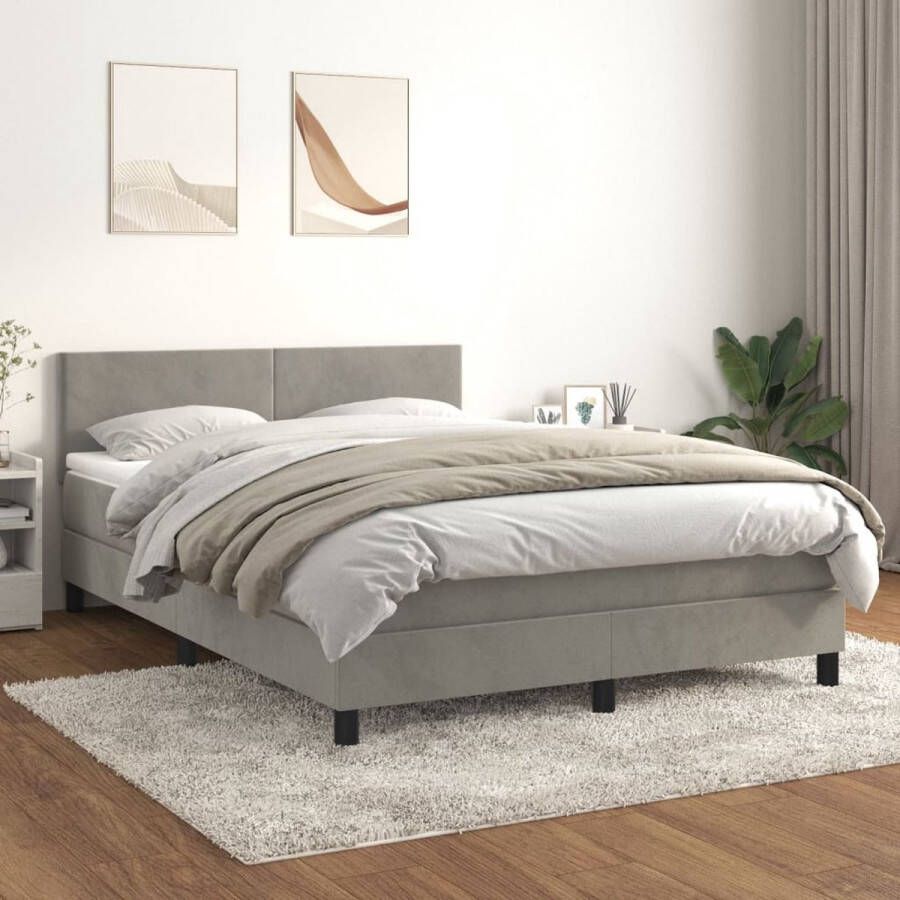 The Living Store Boxspringbed Bed 203 x 147 x 78 88 cm Fluweel Lichtgrijs Boxspringbed Fluweel Bed Tweepersoons Bed Grijs Bed King Size Bed