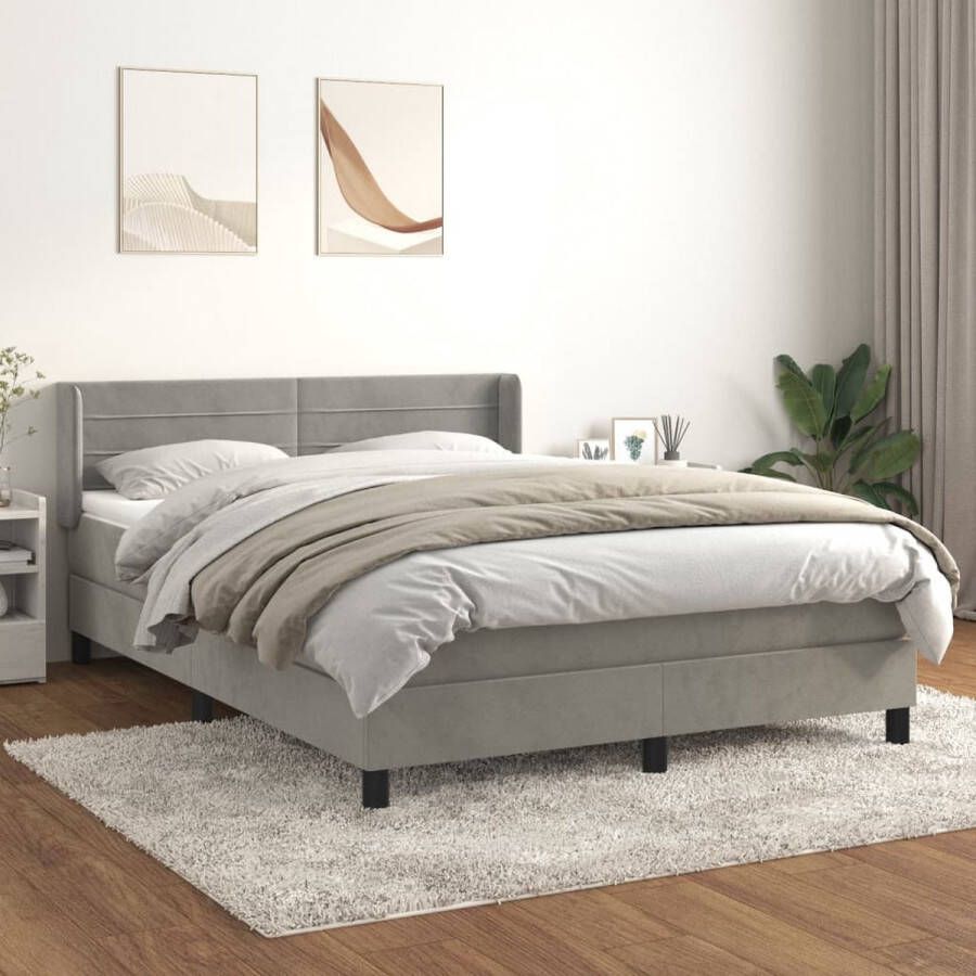 The Living Store Boxspringbed Bed 203x147x78 88 cm Fluweel Lichtgrijs Boxspringbed Boxspring Fluweel Bed Grijs Bed Tweepersoons Bed - Foto 2