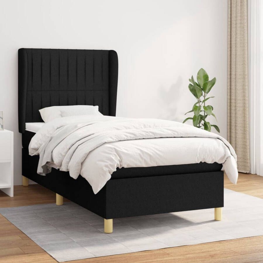 The Living Store Boxspringbed Bed 203x83x118 128 cm Zwart Met Pocketvering Matras en Huidvriendelijk Topmatras