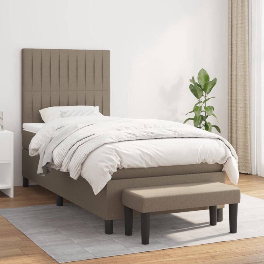 The Living Store Boxspringbed Bed Bedmatras Bedtopmatras en Bank Taupe 193x90x128 cm Pocketvering Middelharde ondersteuning Huidvriendelijk Inclusief montagehandleiding 100% polyester