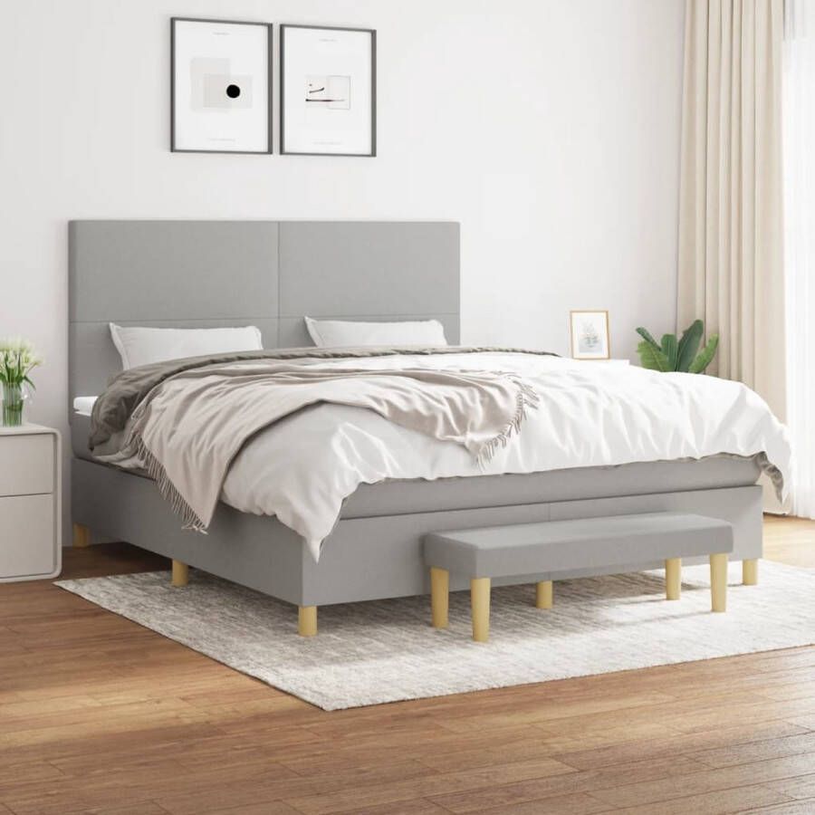 The Living Store Boxspringbed Pocketvering 203 x 180 x 118 128 cm Lichtgrijs Inclusief matras en topmatras Boxspringbed Boxspring Tweepersoonsbed Groot Bed Grijs Bed - Foto 2