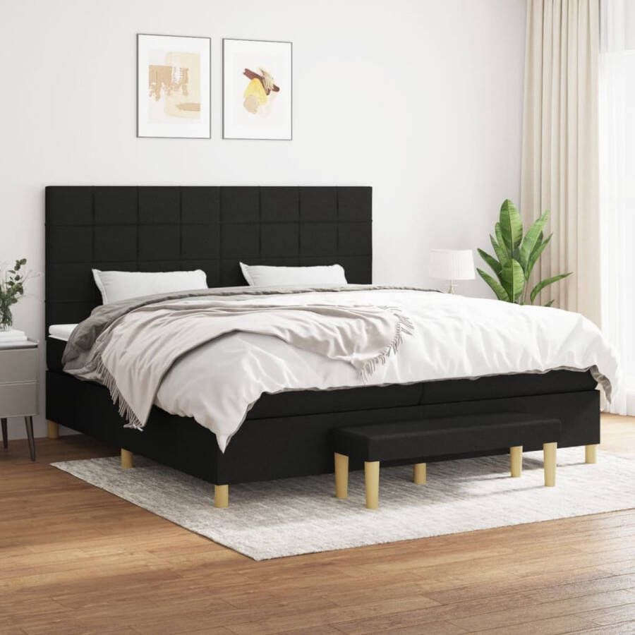 The Living Store Boxspringbed Bed + Matras + Topmatras + Bank Zwart 203 x 200 x 118 128 cm Comfortabele ondersteuning Boxspringbed Boxspring Tweepersoonsbed Bed Frame King Size Bed - Foto 2