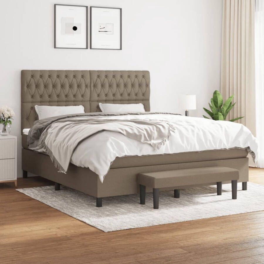 The Living Store Boxspringbed Bed + Matras + Topmatras + Bankje Taupe 203x180x128 cm Boxspringbed Boxspring Bed Frame Tweepersoonsbed Taupecolor - Foto 2