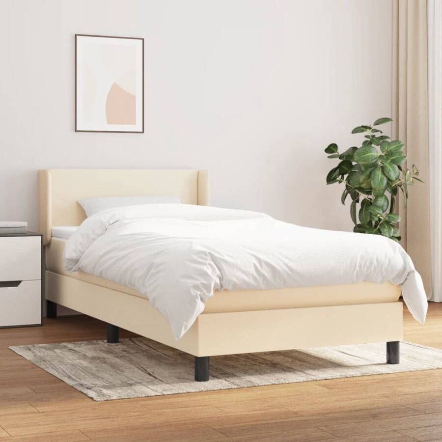 The Living Store Boxspringbed Bed met Hoofdbord Pocketvering Matras Middelharde Ondersteuning Huidvriendelijk Topmatras Kleur Crème Afm 203x93x78 88 cm