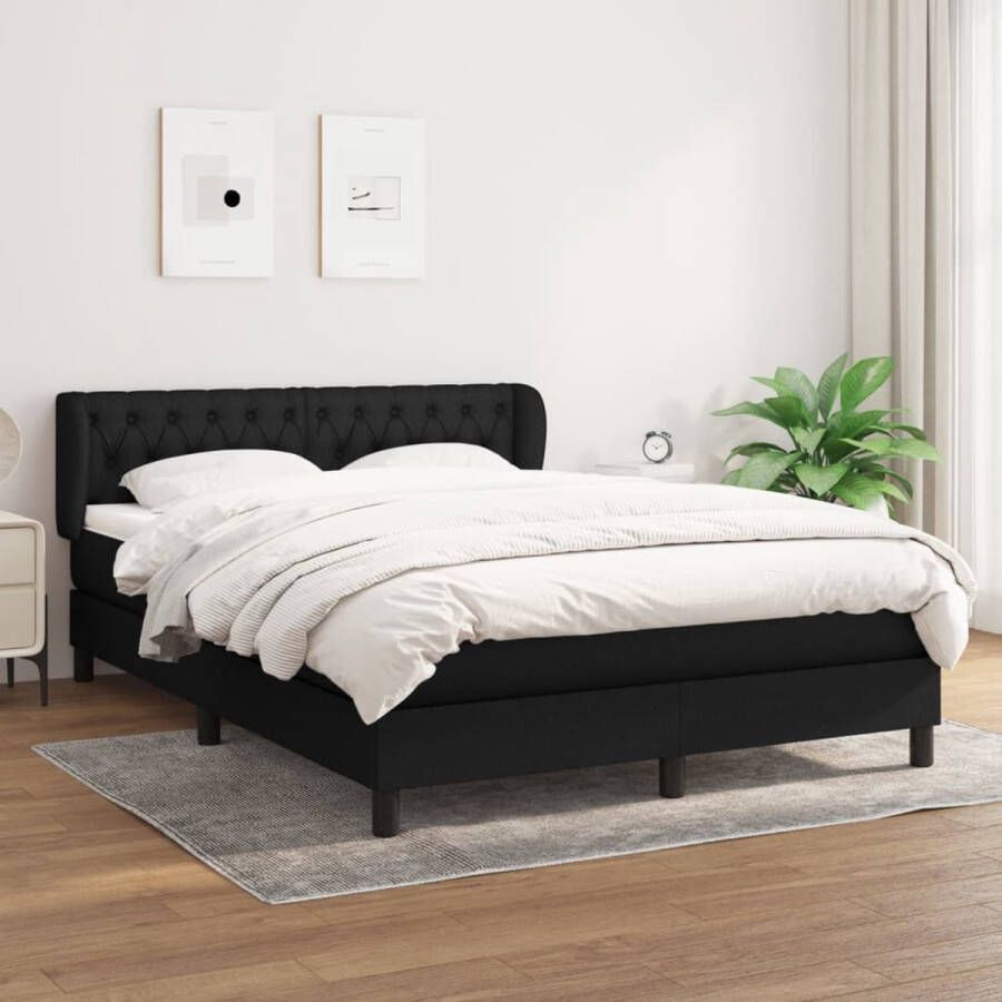 The Living Store Boxspringbed Bed met verstelbaar hoofdbord Pocketvering matras Middelharde ondersteuning Huidvriendelijk topmatras Zwart 203x147x78 88cm 1x bedframe 1x hoofdbord met randen 1x matras 1x topmatras