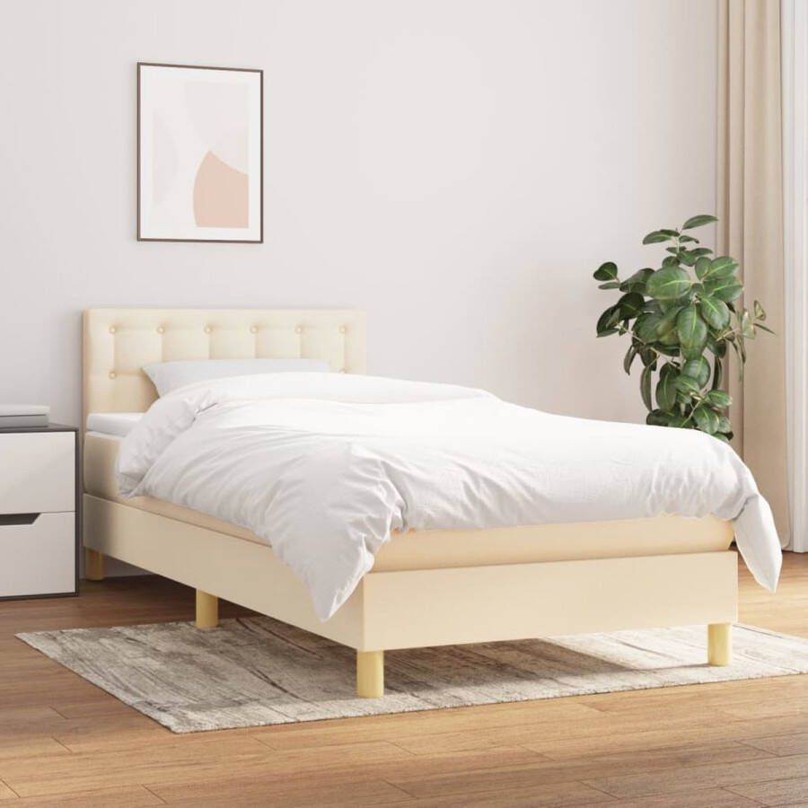 The Living Store Boxspringbed Bed met Verstelbaar Hoofdbord Pocketvering Matras Middelharde Ondersteuning Huidvriendelijk Topmatras Kleur- Crème 203 x 100 x 78 88 cm