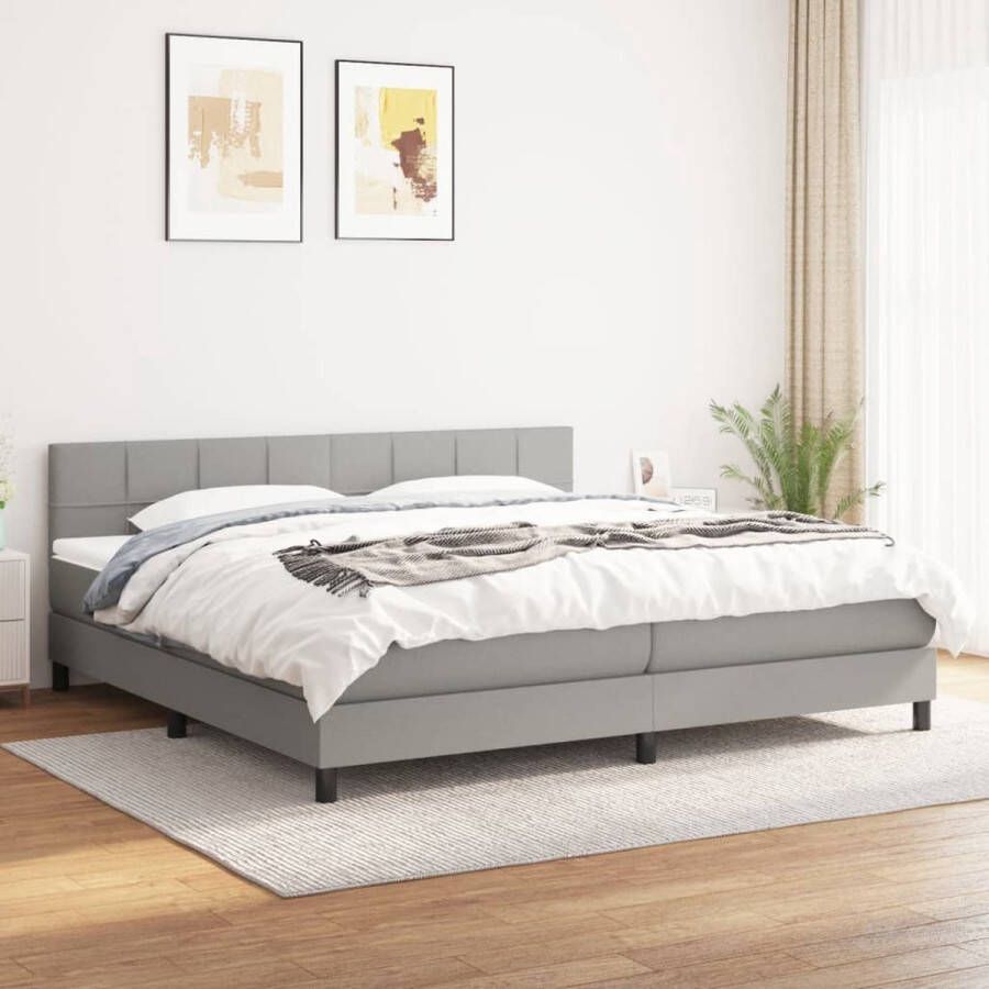 The Living Store Boxspringbed Bedframe (203 x 200 x 78 88 cm) Bedmatras (100 x 200 x 20 cm) met Pocketveren Bedtopmatras (200 x 200 x 5 cm) Lichtgrijs