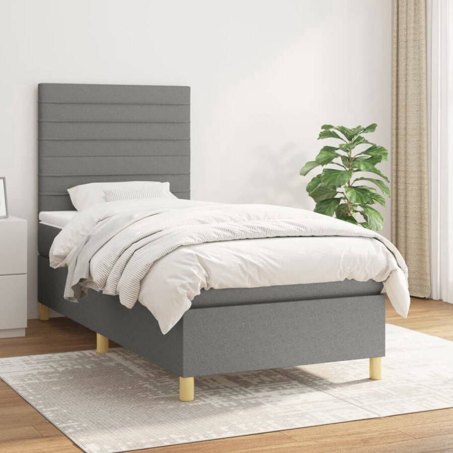 The Living Store Boxspringbed Bedframe 203 x 90 x 118 128 cm Donkergrijs Pocketvering Matras 90 x 200 x 20 cm Wit en Donkergrijs Schuimtopper 90 x 200 x 5 cm Wit Levering inclusief montagehandleiding