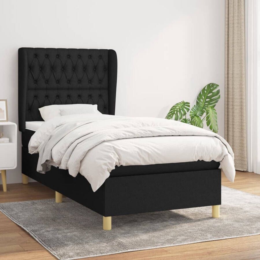 The Living Store Boxspring met matras stof zwart 100x200 cm Boxspring Boxsprings Bed Slaapmeubel Boxspringbed Boxspring Bed Tweepersoonsbed Bed Met Matras Bedframe Ledikant Bedden