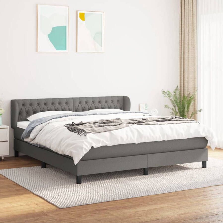 The Living Store Boxspringbed Comfort Bed 203 x 180 x 118 128 cm Donkergrijs Stof Ademend en duurzaam Boxspringbed Boxspring Tweepersoonsbed Donkere Kleuren Grijs Bed