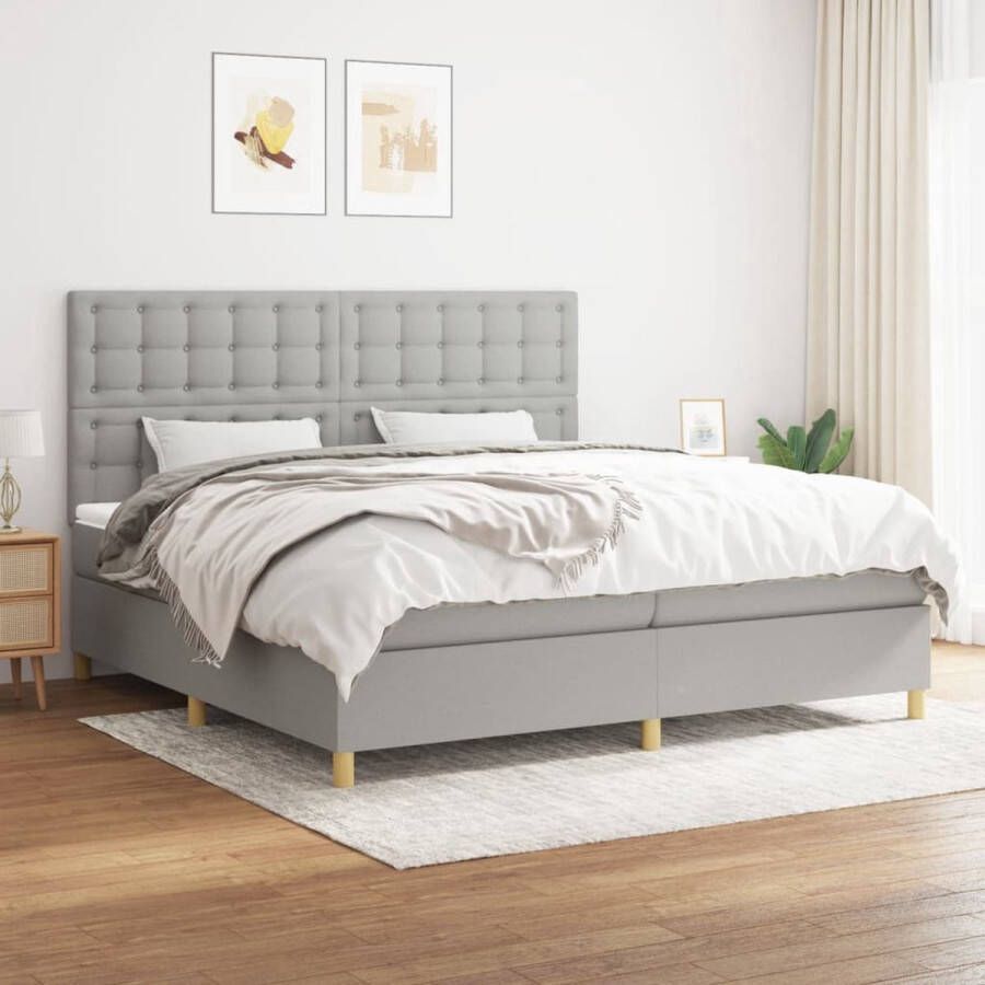 The Living Store Boxspringbed Bedframe 203x200x118 128 cm Pocketvering matras 2x 100x200x20 cm Bedtopmatras 200x200x5 cm Boxspringbed Boxspring Tweepersoonsbed Grijs Bed Slaapcomfort