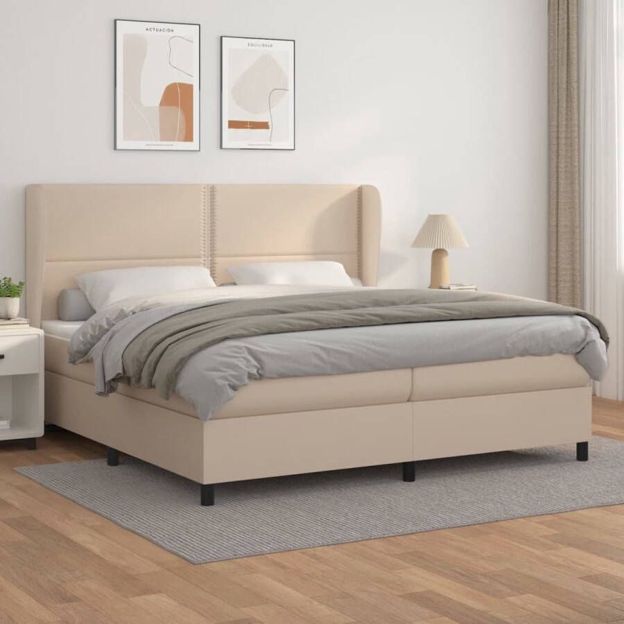 The Living Store Boxspring met matras kunstleer cappuccinokleurig 200x200 cm Boxspring Boxsprings Bed Slaapmeubel Boxspringbed Boxspring Bed Tweepersoonsbed Bed Met Matras Bedframe Ledikant Bed Met Hoofdbord