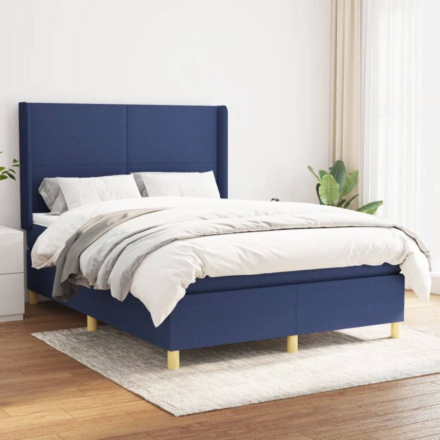 The Living Store Boxspringbed Blauw 140 x 200 x 118 128 cm Pocketvering matras Middelhard