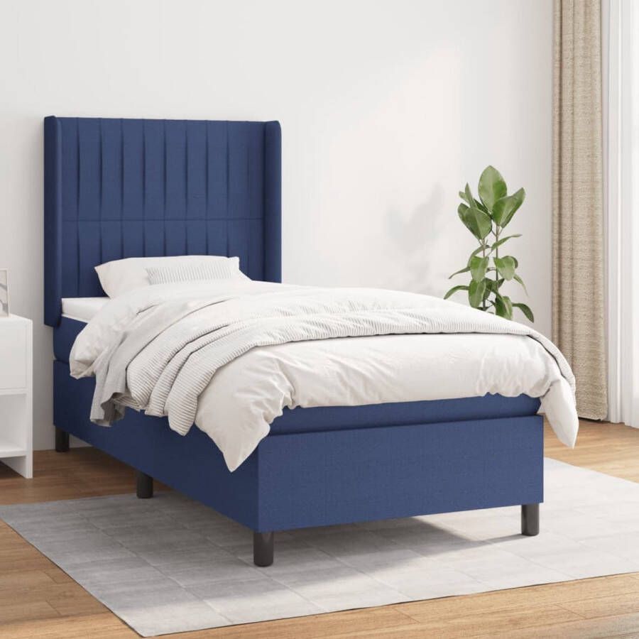 The Living Store Boxspringbed Blauw 193 x 93 x 118 128 cm Pocketvering matras Middelhard Huidvriendelijk topmatras