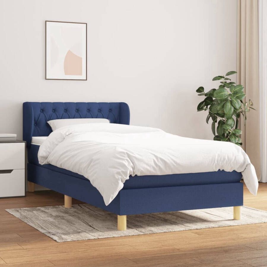 The Living Store Boxspringbed Blauw 193 x 93 x 78 88 cm Pocketvering Matras Middelharde Ondersteuning Huidvriendelijk Topmatras Boxspringbed Boxspring Bed Slaapkamerinrichting Slaapcomfort