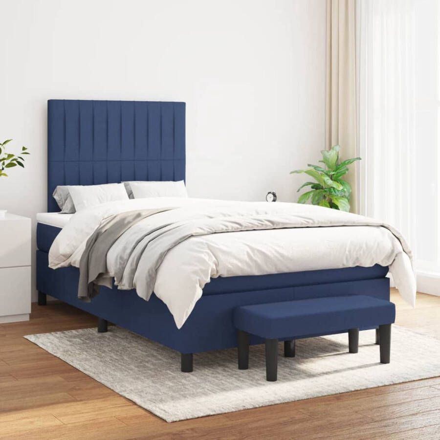 The Living Store Boxspringbed Blauw 203 x 120 x 118 128 cm Pocketvering matras Multifunctioneel bankje