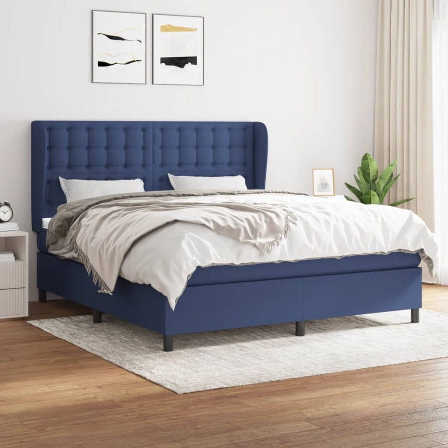 The Living Store Boxspringbed Blauw 203 x 183 x 118 128 cm Pocketvering matras Middelharde ondersteuning Huidvriendelijk topmatras Boxspringbed Boxsprings Slaapkamer Meubels Tweepersoonsbed Blauwe Bed - Foto 2