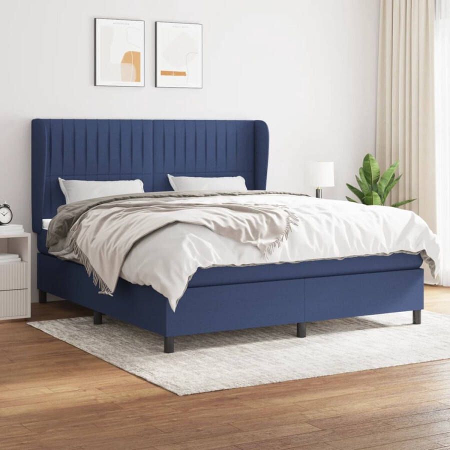 The Living Store Boxspringbed Blauw 203 x 183 x 118 128 cm (L x B x H) Pocketvering matras Middelharde ondersteuning Huidvriendelijk topmatras Boxspringbed Boxspring Tweepersoonsbed Slaapcomfort Matras - Foto 3