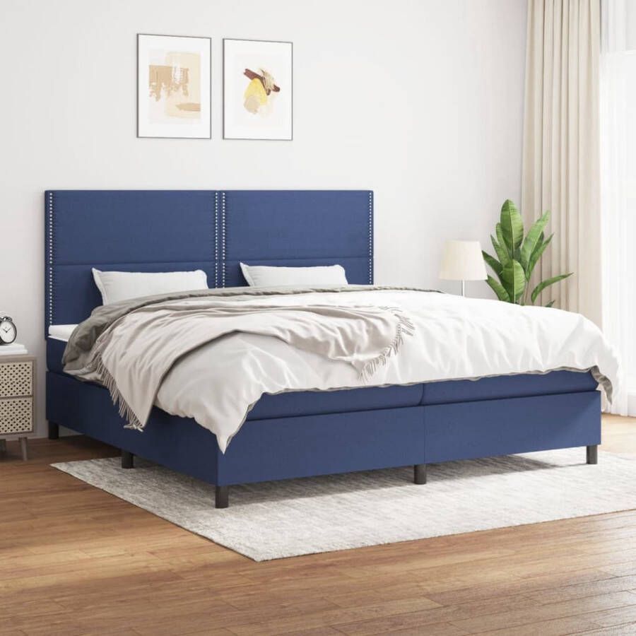 The Living Store Boxspringbed Blauw 203 x 200 x 118 128 cm Pocketvering matras Middelharde ondersteuning Huidvriendelijk topmatras