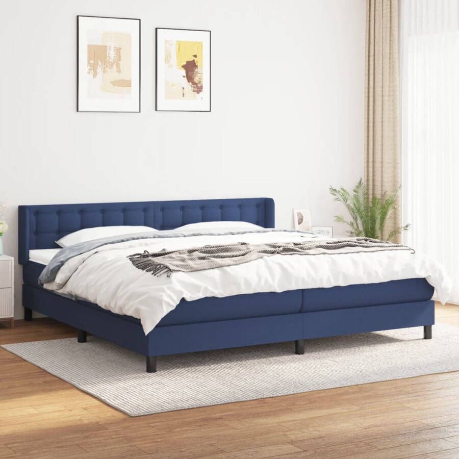 The Living Store Boxspringbed Blauw 203x203x118 128cm Pocketvering Middelharde ondersteuning Huidvriendelijk topmatras Boxspringbed Boxspring Tweepersoonsbed Slaapcomfort Pocketed Spring Mattress