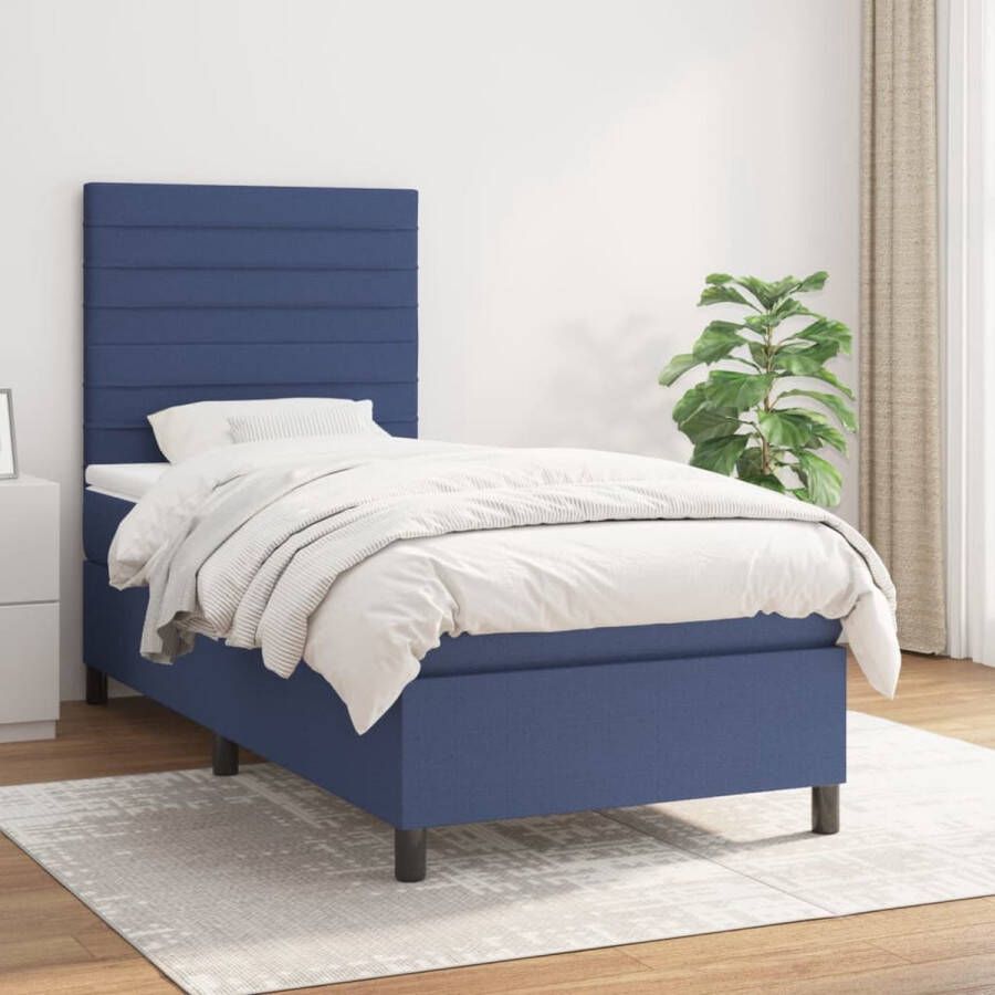 VidaXL Boxspring met matras Stof Blauw 80x200 cm Boxspringbed Boxspring Tweepersoonsbed Bed Frame Blauw Bed Pocketed Spring Mattress Adjustable Headboard Bedroom Furniture