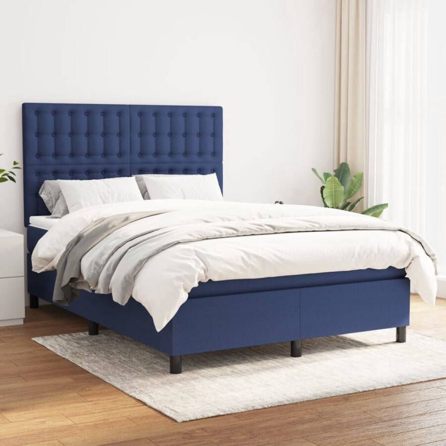 The Living Store Boxspringbed Blauw 203 x 147 x 78 88 cm Pocketvering matras Middelharde ondersteuning Inclusief hoofdbord matras en topmatras