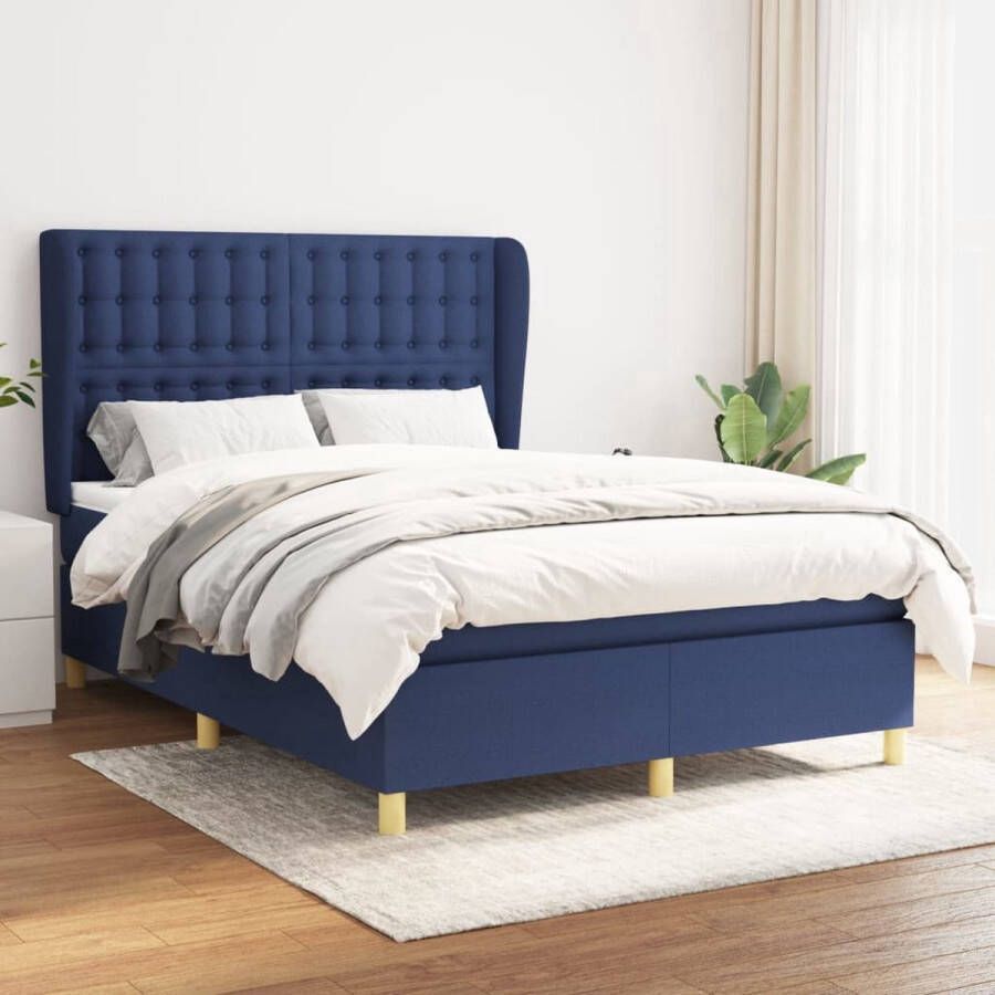 The Living Store Boxspringbed Blauw 203x147x118 128cm Pocketvering Matras 140x200x20cm Huidvriendelijke Topmatras 140x200x5cm