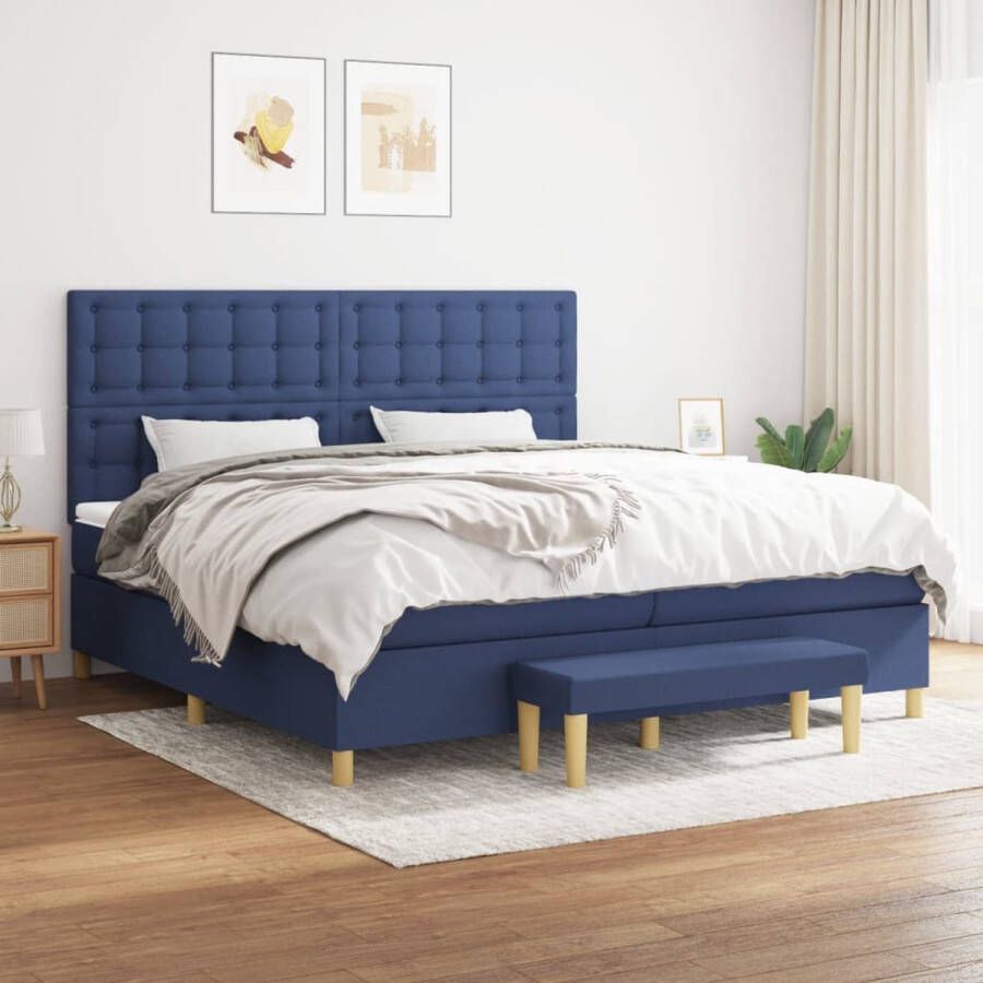 The Living Store Boxspringbed Blauw 203x200x118 128 cm Duurzaam materiaal Boxspringbed Slaapcomfort Boxspring Tweepersoonsbed Blauwe Bed