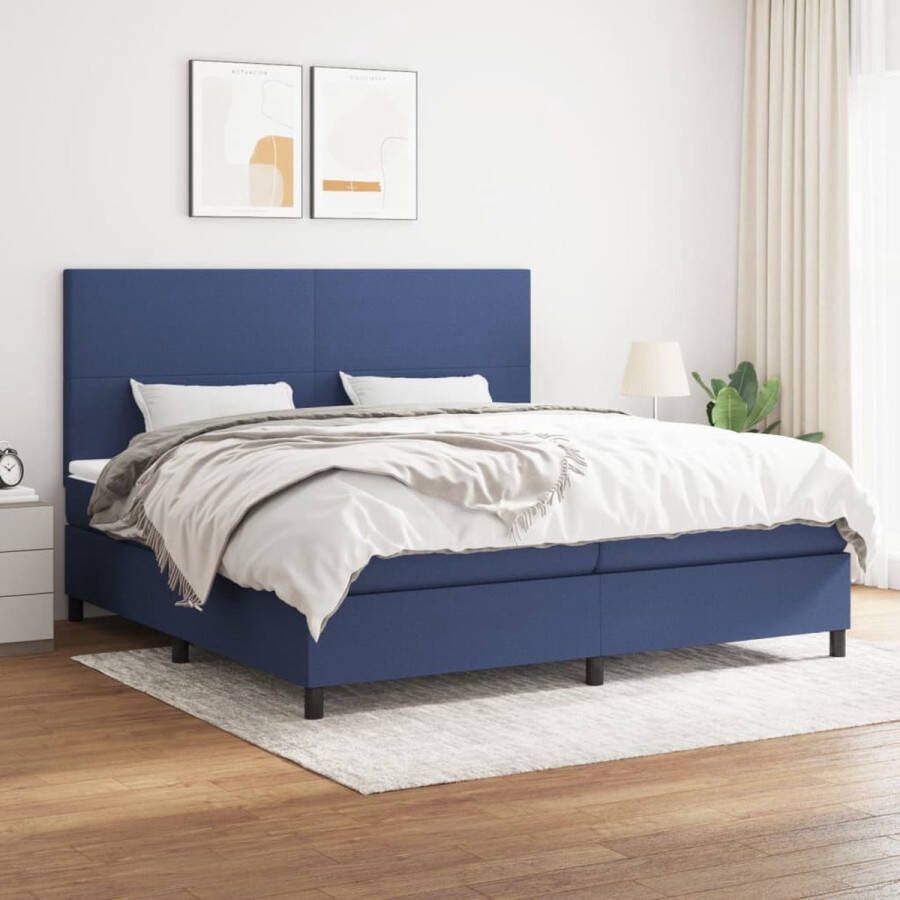 The Living Store Boxspringbed Blauw 203x200x118 128 cm Pocketvering Matras Middelharde Ondersteuning Huidvriendelijk Topmatras