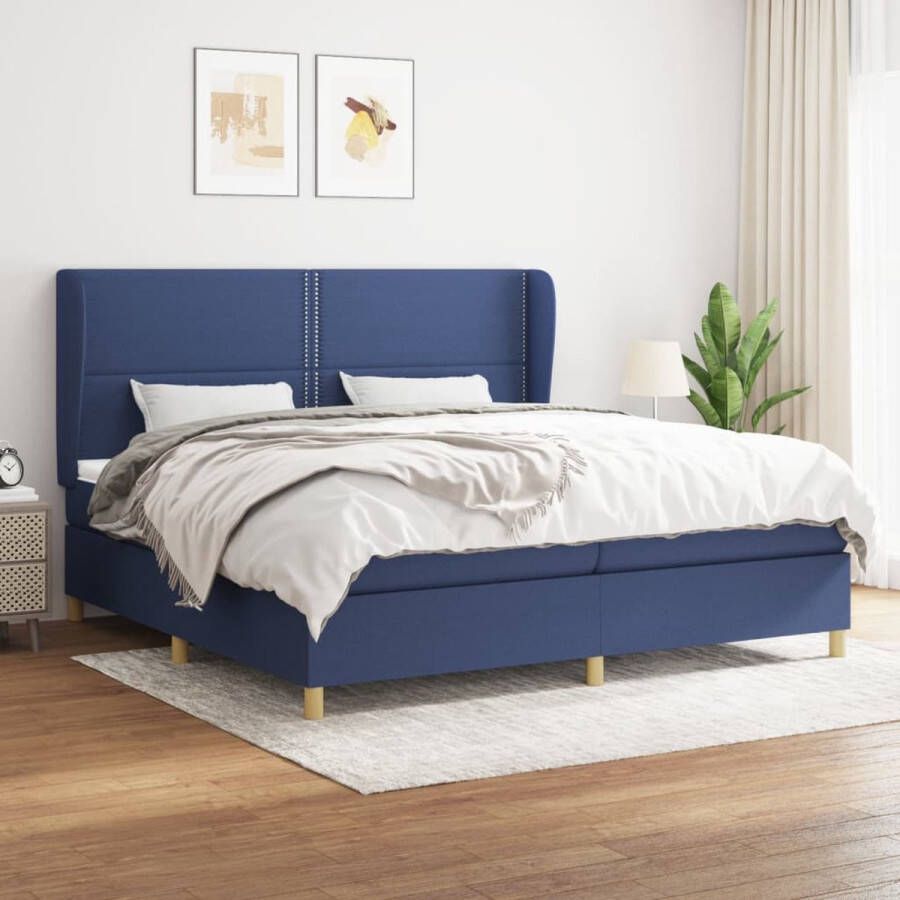 The Living Store Boxspringbed Blauw 203x203x118 128cm Pocketvering Middelharde ondersteuning Huidvriendelijk topmatras Boxspringbed Boxspring Tweepersoonsbed Slaapcomfort Pocketed Spring Mattress - Foto 2