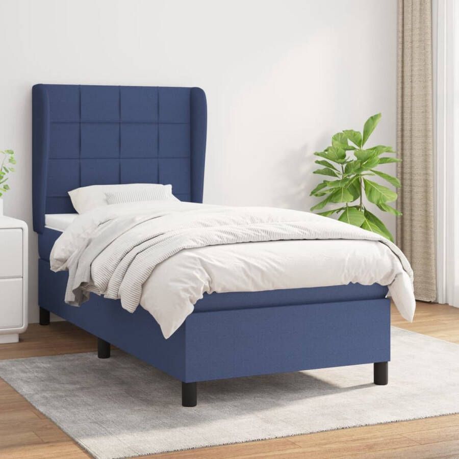 The Living Store Boxspringbed Blauw 203x93x118 128 cm Pocketvering matras 90x200x20 cm Comfortabele ondersteuning Huidvriendelijk topmatras Duurzaam materiaal