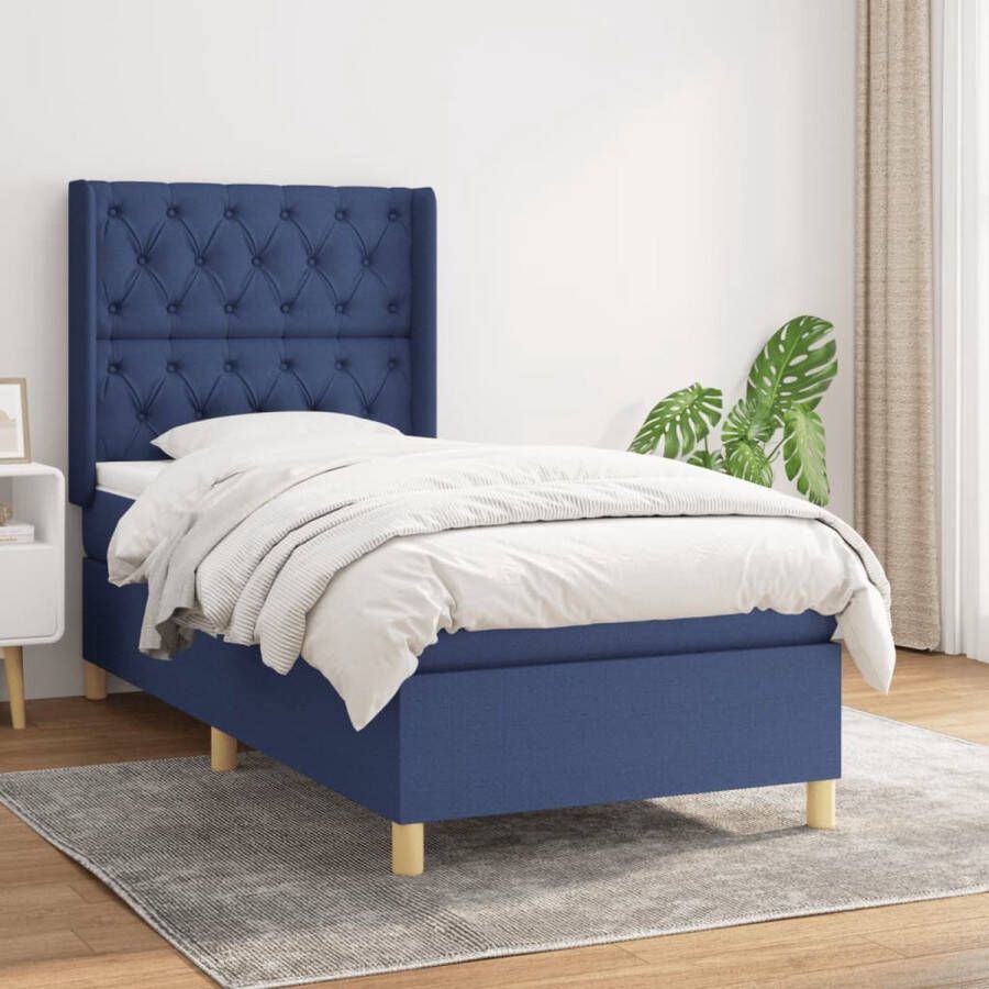The Living Store Boxspringbed Blauw 80 x 200 cm Pocketvering matras Verstelbaar hoofdbord Comfortabele ondersteuning