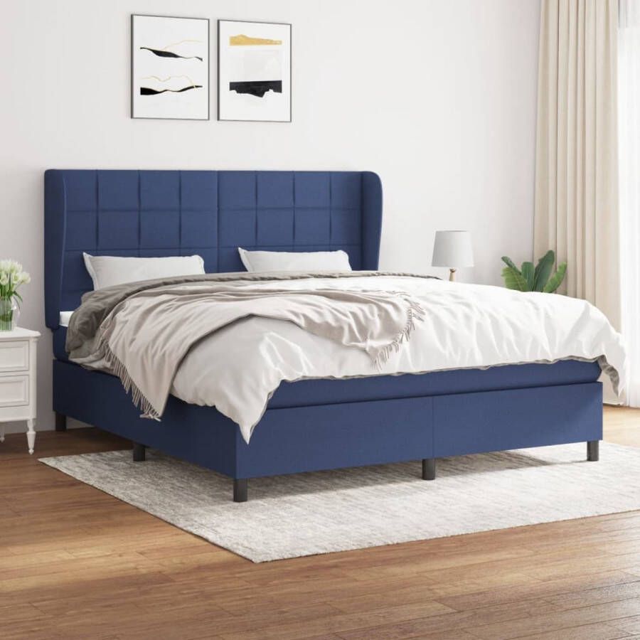 The Living Store Boxspringbed Blauw Pocketvering Middelharde ondersteuning 203x163x118 128 cm Inclusief matras en topmatras