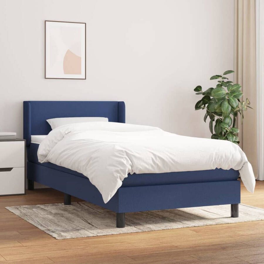 The Living Store Boxspringbed Blauw Stoffen Bed 203x93x78 88 cm Pocketvering Matras Middelharde Ondersteuning Huidvriendelijk Topmatras